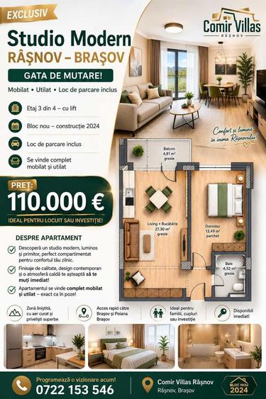 Apartament cu 2 camere decomandat în Central