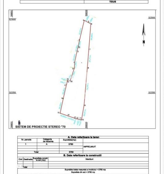 Teren intravilan 5760 mp | UTILITATI | Teius | POSIBILITATE DE PARCELA - 1