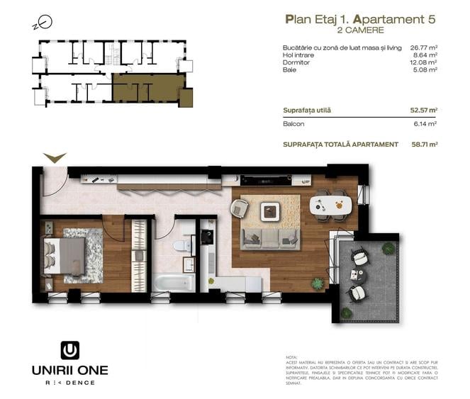 Apartament cu 2 camere în Unirii