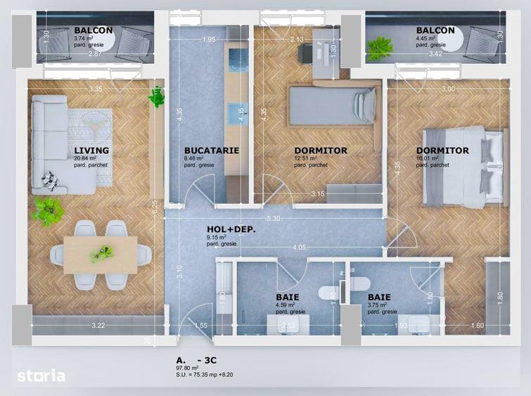 Apartament cu 3 camere decomandat în Tătărași