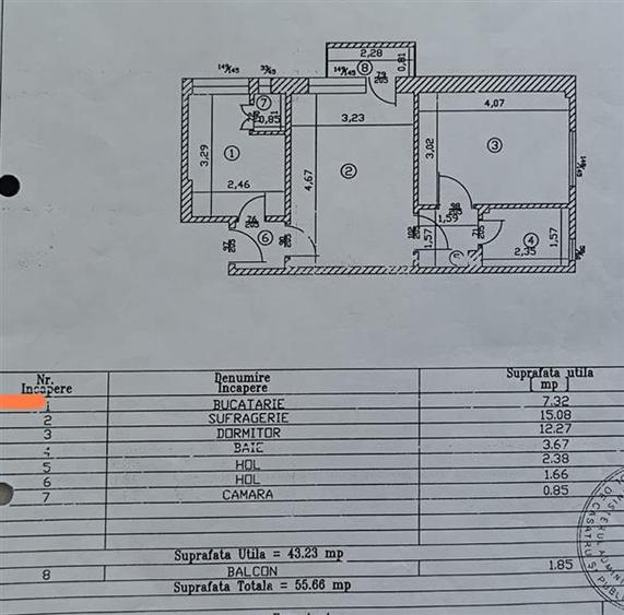 Apartament cu 2 camere semidecomandat, mobilat în Cina