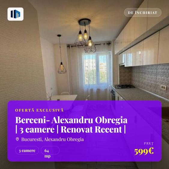 Apartament cu 3 camere decomandat, mobilat în Alexandru Obregia
