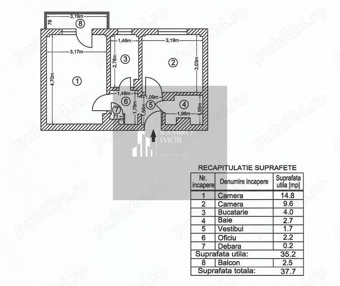 Apartament cu 2 camere decomandat, mobilat în 1 Decembrie 1918