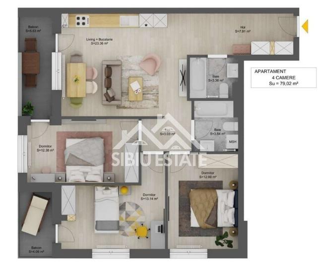 Apartament cu 4 camere în Șelimbăr