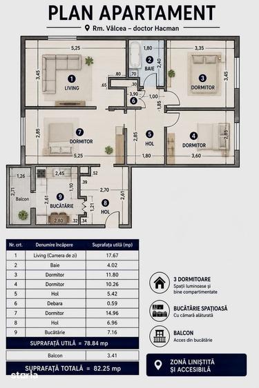Apartament cu 4 camere în Central