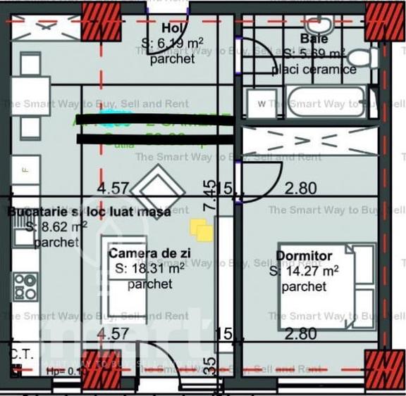 Apartament cu 2 camere semidecomandat în Mărăști