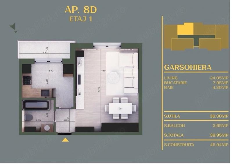 Apartament cu 2 camere decomandat în Vidra
