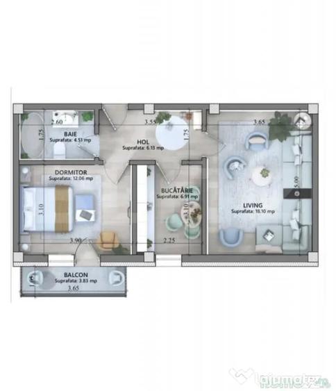 Apartament cu 2 camere decomandat în Lunca Cetățuii