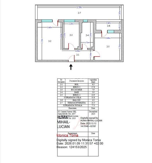 Apartament 2 camere decomandat cu terasa 22 mp.
