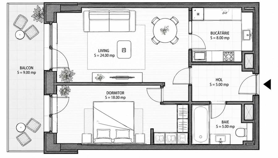 Apartament cu 2 camere în Central