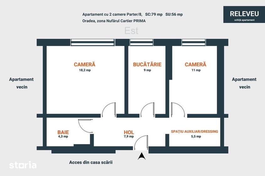 Apartament cu 2 camere decomandat în Seleuș