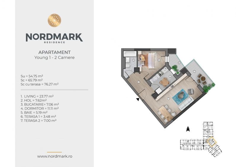Apartament cu 2 camere decomandat în Nord