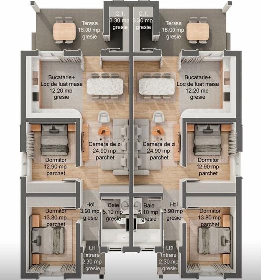Duplex cu 3 camere cu Canalizare în Moșnița Nouă