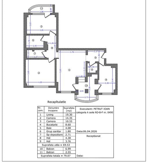 Apartament cu 3 camere semidecomandat în Basarab