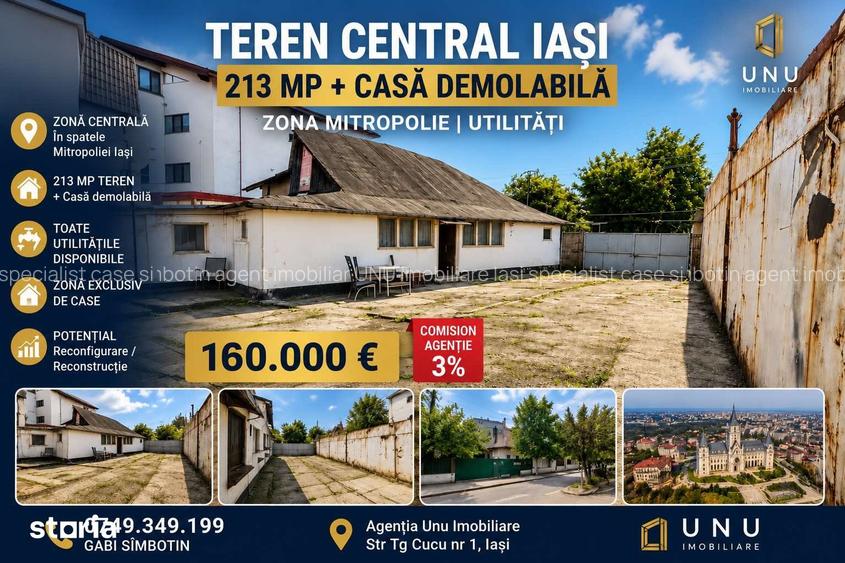 TEREN CENTRAL IA?I 213 MP + CASA DEMOLABILA ZONA MITROPOLIE UTILITA?I