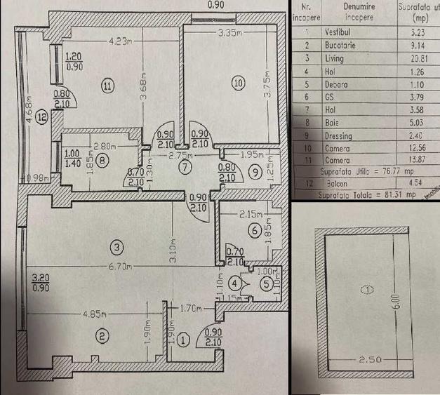 Apartament cu 3 camere semidecomandat în Central