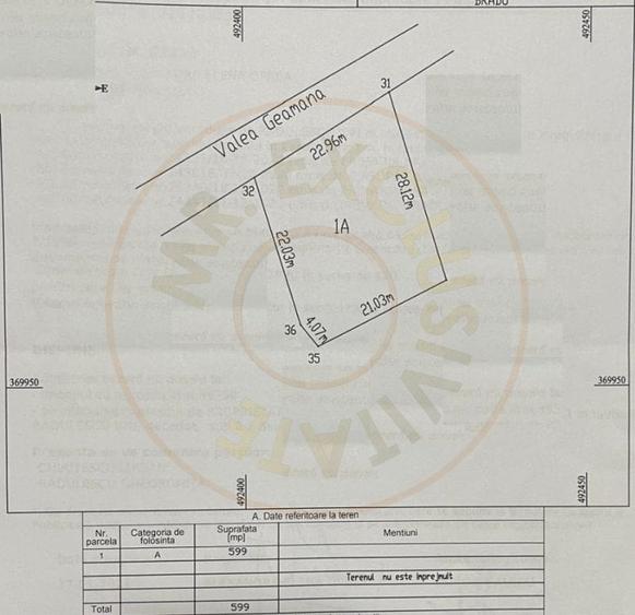 Teren Construcții intravilan de 599 mp, în Geamăna