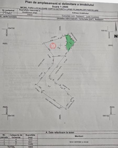 SE VINDE teren INTRAVILAN de 1313mp  + 18.687mp EXTRAVILAN, in RADASENI, SV - 5