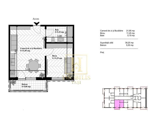 Apartament NOU 2 camere open space 43 mp Bucium 66500 euro - 1