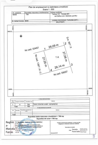 Teren Construcții intravilan de 706 mp, în Balotești