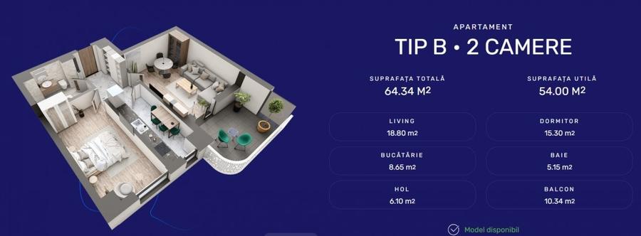 Comision 0% ! Apartament 2 camere, decomandat, etaj 3 cu lift, tva inclus - 5