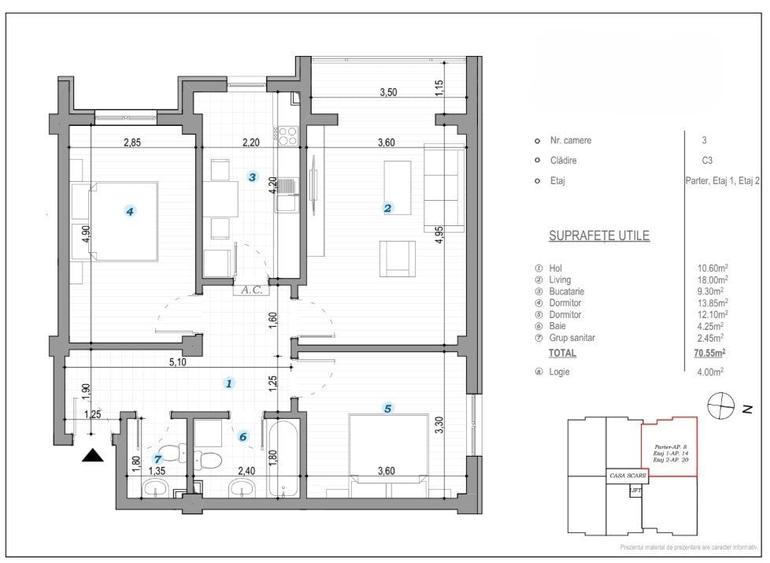 Apartament cu 3 camere decomandat în Popas Păcurari