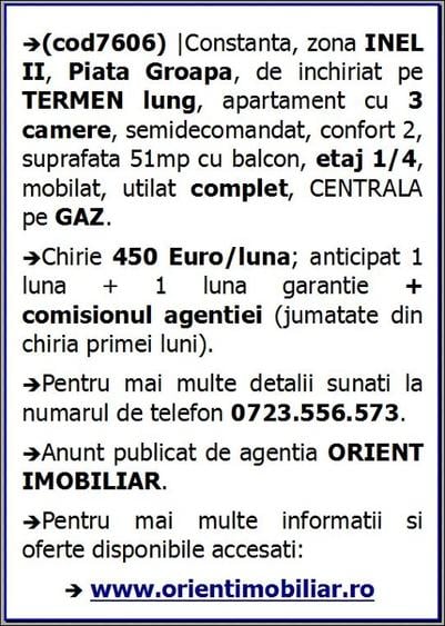 Inel 2, de inchiriat 3 camere, etaj 1, mobilat, gaze - 1