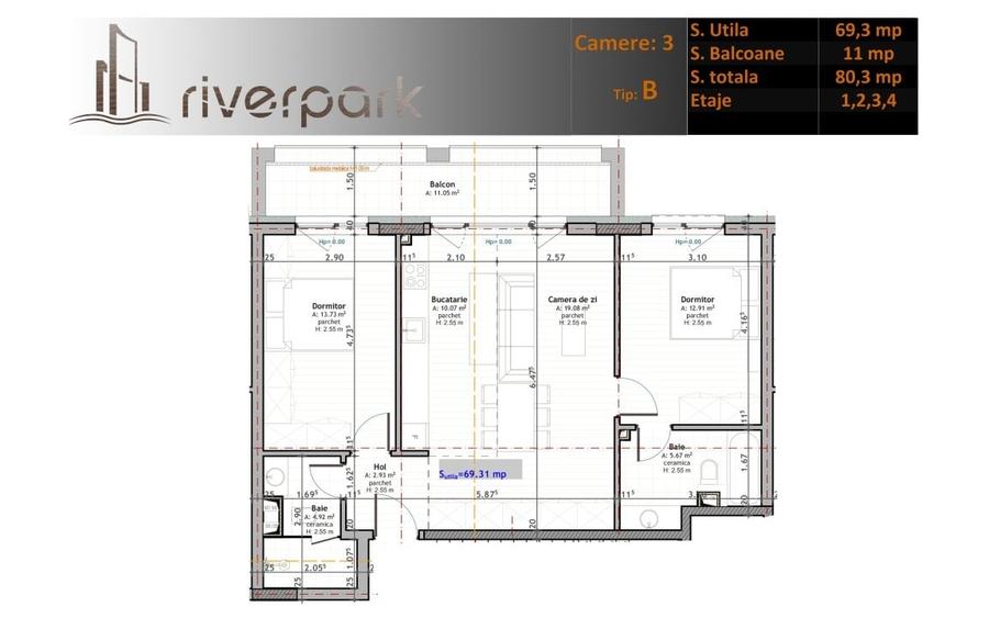 Ap 3 camere - predare imediata! Ansamblu NOU River Park - 5
