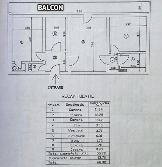 Apartament cu 3 camere semidecomandat în 1 Mai