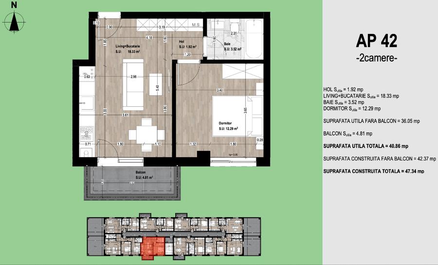 Direct proprietar | Apartament 2 camere, etaj 3, balcon, loc parcare inclus Lara - 2