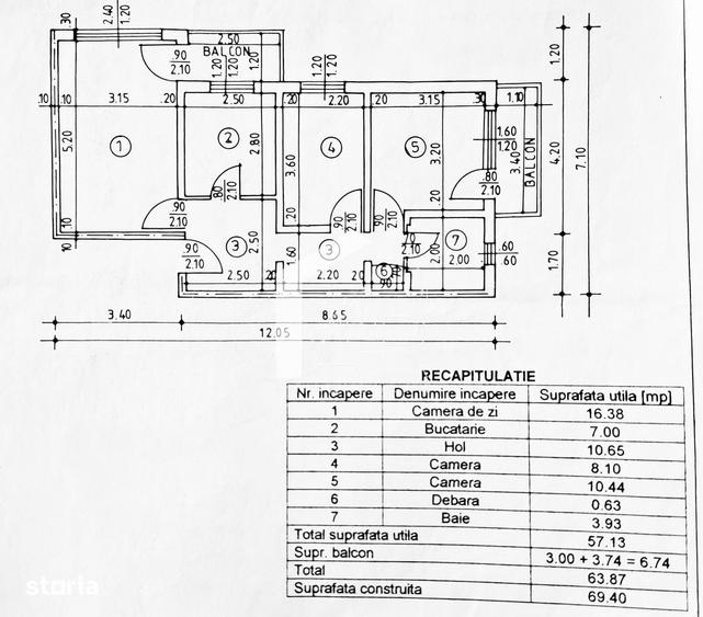 Apartament cu 3 camere, decomandat, zona Paltinis - 7