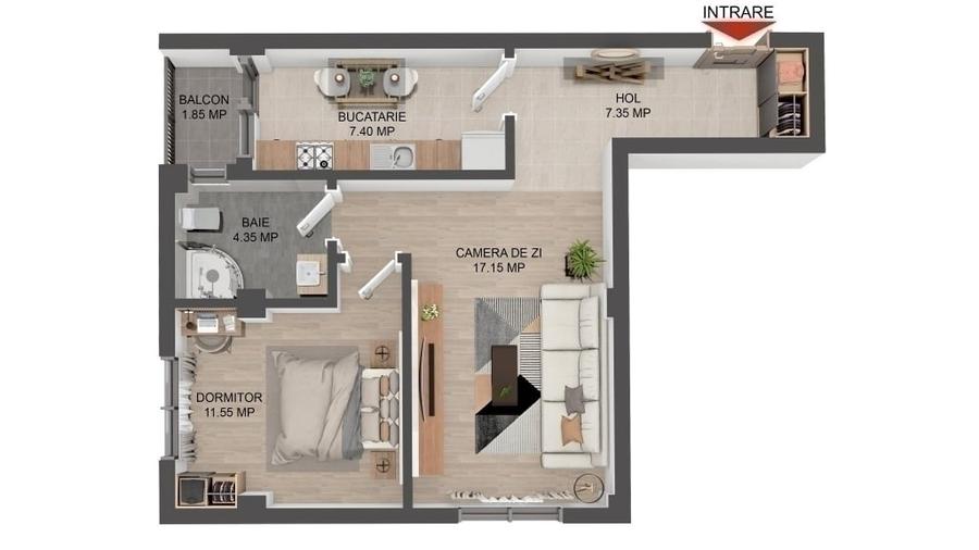 2 camere decomandat- nou- 62 mp- loc de parcare-79400 euro + TVA - 10