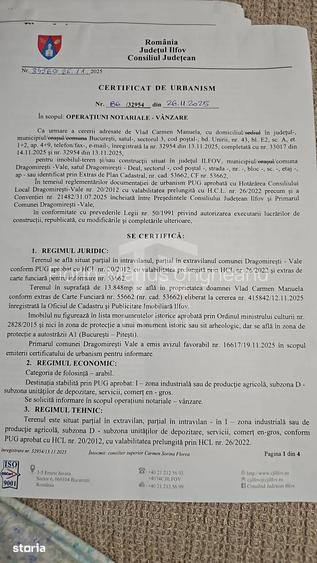 Teren Intravilan 13848 mp deschidere la A1 zona Carrefour Militari