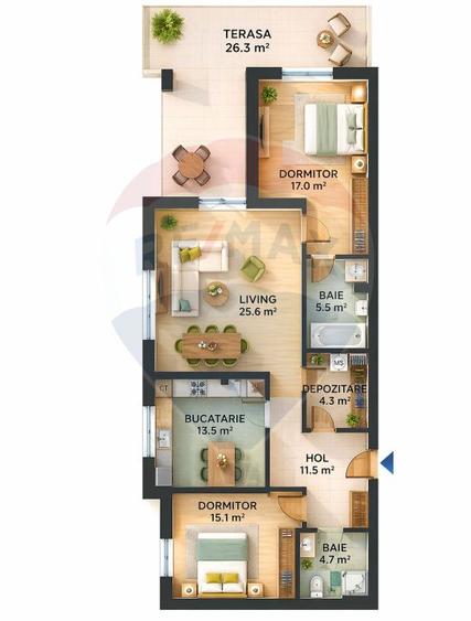 Apartament cu 3 camere semidecomandat în Sisești