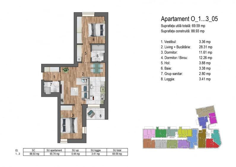 Apartament cu 3 camere de vanzare in Zona Timpuri Noi bloc nou - 2