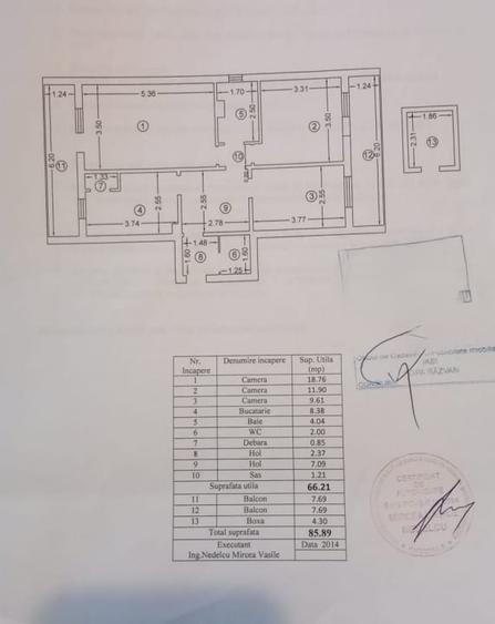 Etaj 1-Targu Cucu-Pod de Fier-3 Camere Decomandat-bloc 84' - 2