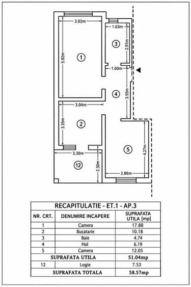 Apartament cu 2 camere decomandat în Bucium