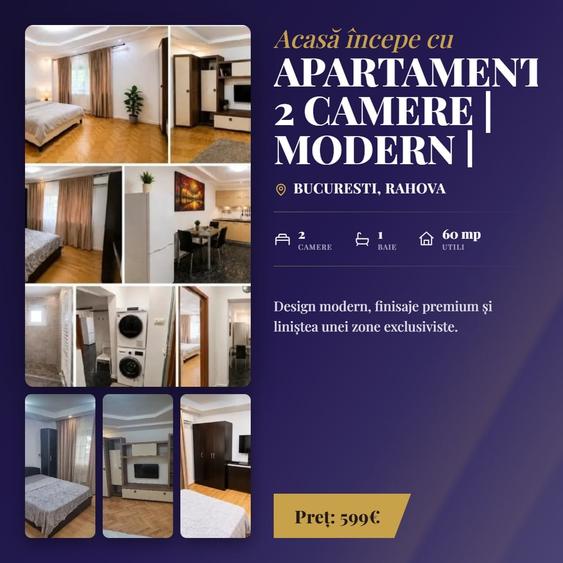 Apartament cu 2 camere decomandat, mobilat în Rahova