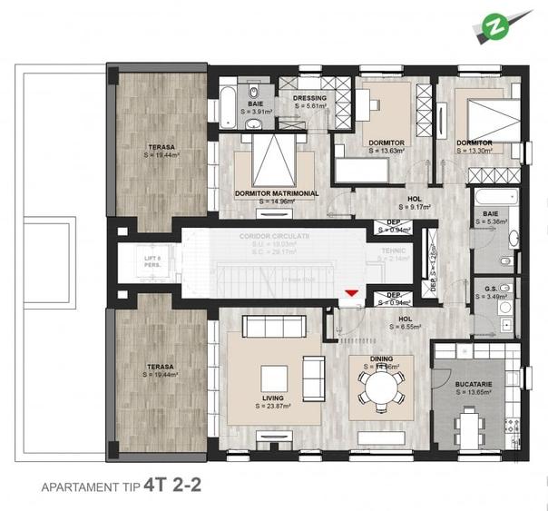 Penthouse cu 4 camere decomandat în Dârste
