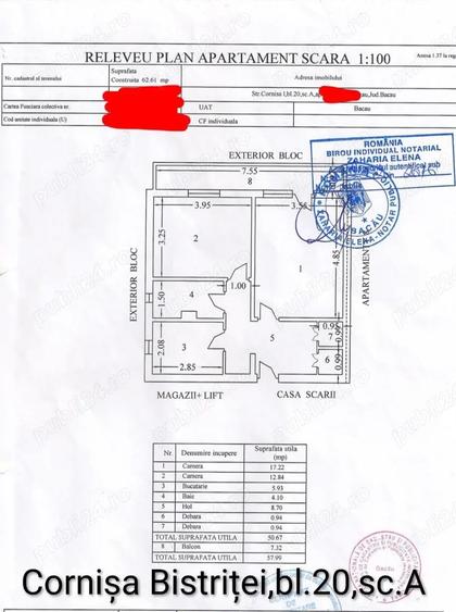 apartament 2 camere,58mp, decomandat,etaj 1 , Corni?a Bistri?ei ,bloc turn - 7