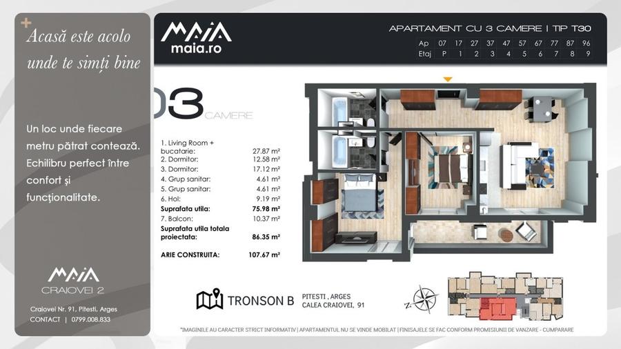 Apartament cu 3 camere decomandat în Craiovei
