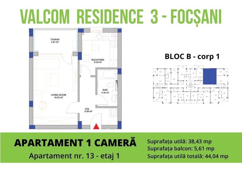 Garsoniera-Bloc Finalizat-60.500 € TVA inclus - 2