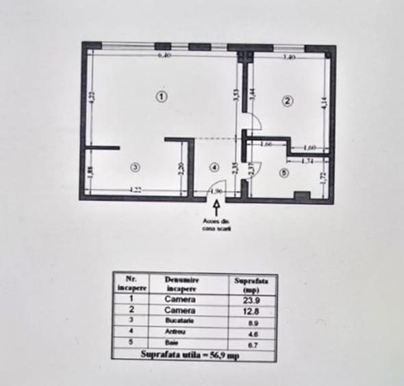 Gara - 2 Camere decomandate 57mp utili, etaj Parter, Constructie 1989 - 1