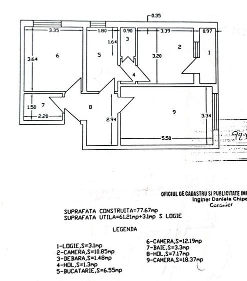 Apartament cu 3 camere decomandat în Central