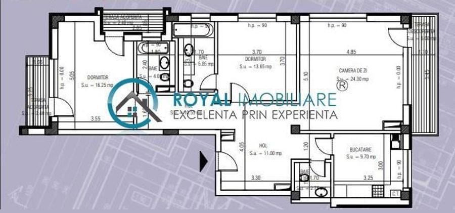 Penthouse cu 3 camere decomandat în Republicii
