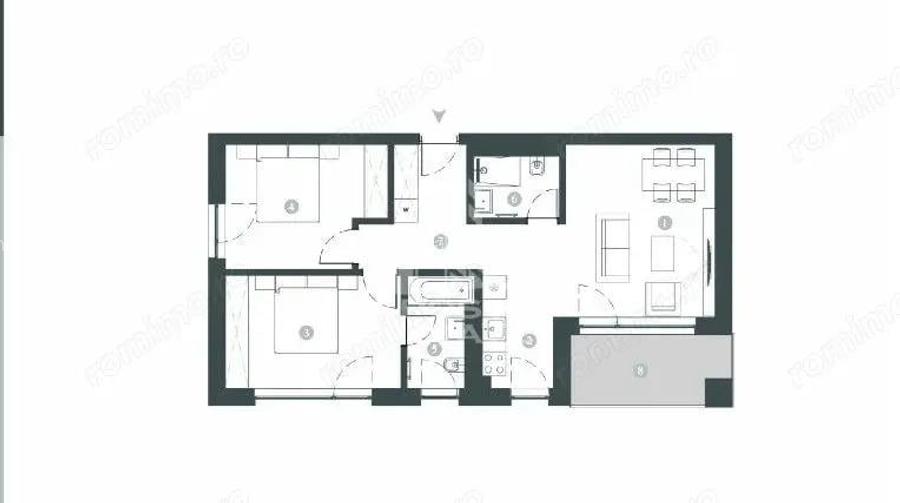 Apartament cu 3 camere, 2 bai, decomandat, incalzire in pardosela Apartament cu 3 camere, 2 bai, decomandat, incalzire in pardosela