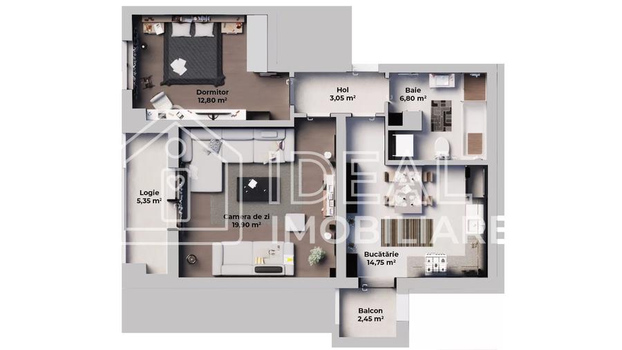 Apartament cu 2 camere decomandat în Turnișor