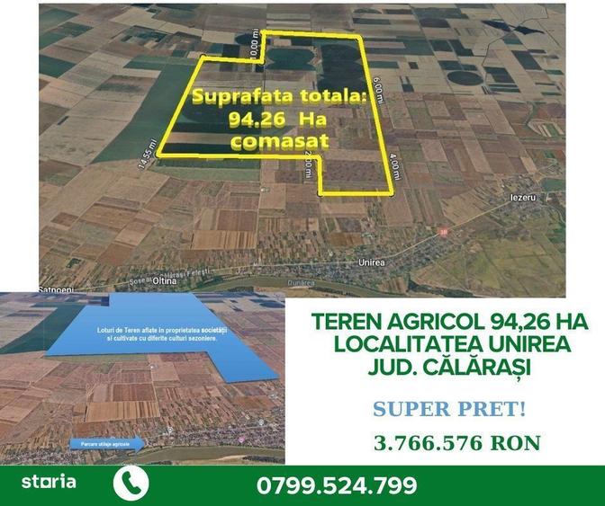 Teren agricol 94,26 ha, localitatea Unirea, jud. Calarasi - 1