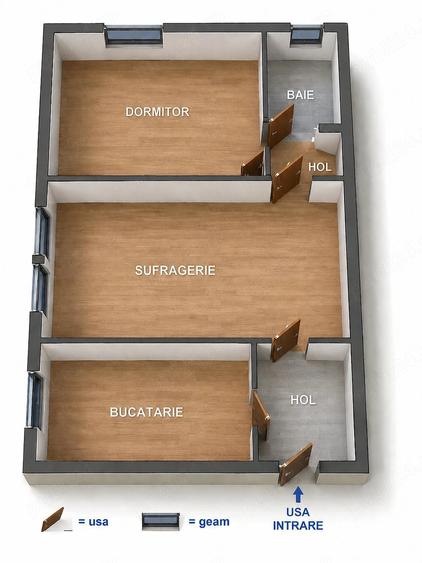 Apartament cu 2 camere semidecomandat în Central
