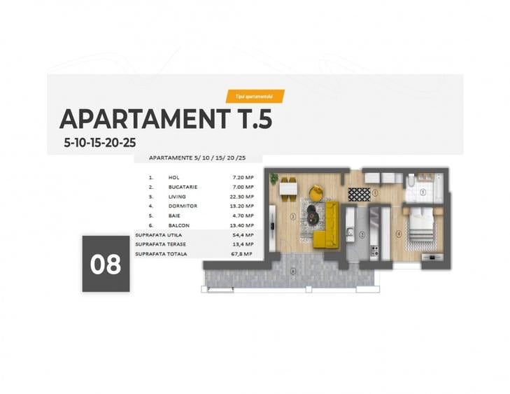 Ultracentral | Piata Unirii | 2 camere, 68 mp (terasa 13 mp), etaj 3 | an 2025 - 2